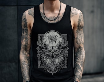 Camiseta unisex con gráfico gótico de lobo oculto, camiseta punk grunge, camiseta metalera emo gótica, ropa urbana alternativa, regalo gótico para él