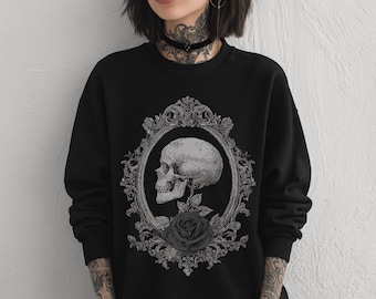 Victorian Skull Y2K Pastel Goth Sweatshirt, Dark Academia Goth Graphic Sweatshirt, Whimsigoth Emo Sweater, Goth Gift For Her
