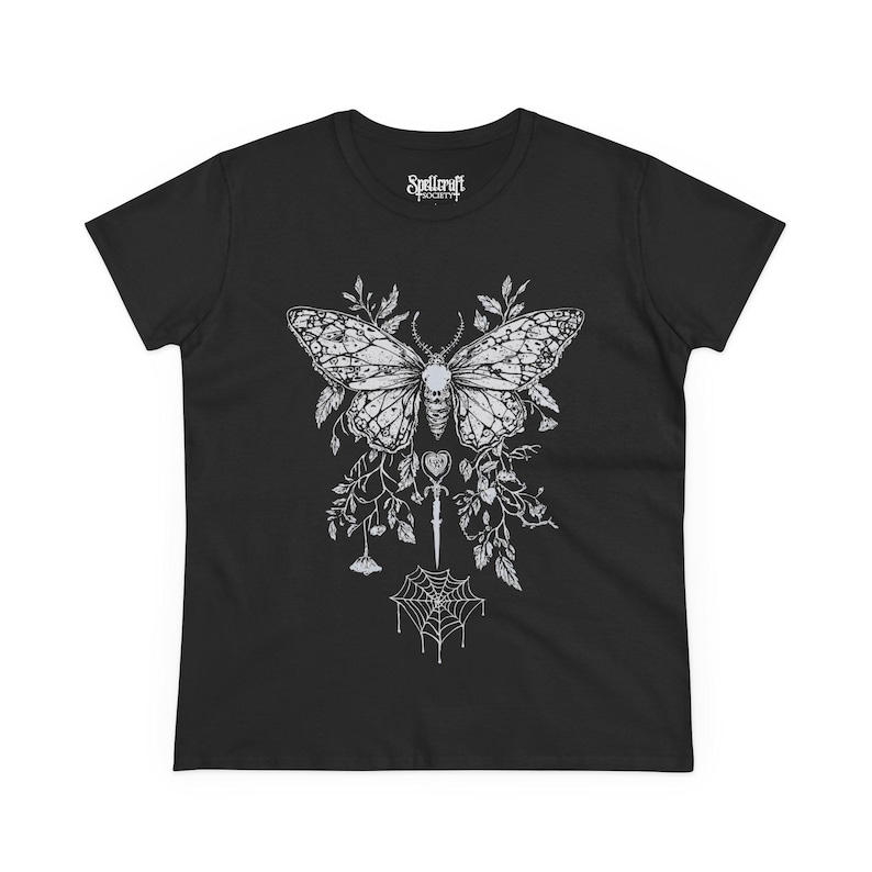 Butterfly Y2K Goth getailleerd T-shirt, Witchy-shirt met grafische print, fee grunge donkere boho-top, emo alternatieve kleding, gothic cadeau voor haar afbeelding 5