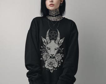 Occult Cat Gildan Sweatshirt, Witchy Pastel Goth Graphic Sweatshirt, Emo Alt Pullover Crewneck Sweater, Gothic Clothes, Goth Gift For Her