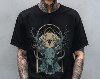 Deer Skull Gothic Unisex Graphic T-Shirt, Alternative Punk Graphic Tee, Mens Goth Shirt, Streetwear Grunge Clothing, Goth Gift For Him