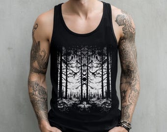 Unisex Gothic Forest Graphic Tank Top, Metal Punk Grunge Shirt, Alternative Goth Clothing, Emo Streetwear Shirt, Goth Gift for Him or Her