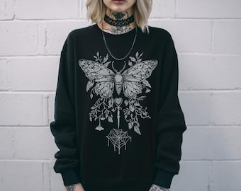 Sudadera gótica con estampado de mariposas Y2K, suéter de bruja con estampado floral, sudadera estilo pulóver estilo grunge bohemio con hadas, ropa gótica emo, regalo para ella
