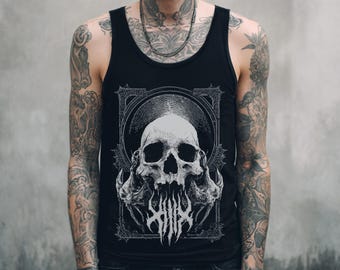 Unisex Skull Print Goth Tank Top, Punk Grunge Gothic Shirt, Emo Alt Clothing, Goth Horror Graphic Tank, Goth Gift For Him Or Her