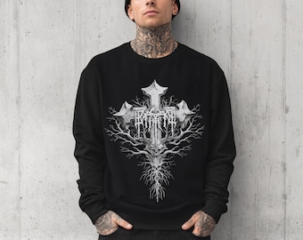 Unisex Gothic Skull Cross Graphic Sweatshirt, Punk Grunge Sweater, Alternative Goth Clothing, Medieval Horror Sweatshirt, Goth Gift For Him