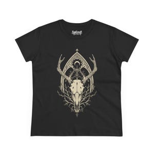 Deer Skull Fitted Pastel Goth Graphic T-Shirt, Witchy Whimsigoth Shirt, Fairy Grunge Gothic Clothes, Dark Cottagecore Top, Goth Gift For Her image 5