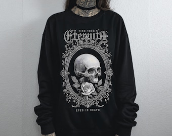 Victorian Skull Gothic Graphic Sweatshirt, Whimsigoth Pastel Goth Sweater, Alternative Goth Clothing, Dark Academia Emo Pullover Sweatshirt