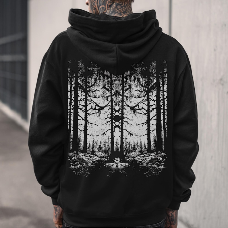 Unisex Gothic Forest Hoodie, Emo Punk Jacket, Alternative Goth Clothing, Gothic Gift for Him or Her image 2