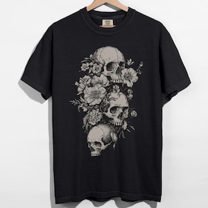 Floral Skull Comfort Colors T-Shirt, Gothic Graphic T-Shirt, Whimsigoth Witchy Clothing, Alternative Grunge Goth Shirt, Goth Gift image 5