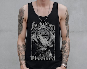 Forbidden Bloodlust Unisex Gothic Wolf Tank Top, Punk Grunge Metal Shirt, Alternative Goth Graphic Tank Top, Gothic Clothing Gift