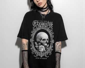 Victorian Skull Gothic Graphic T-Shirt, Whimsigoth Pastel Goth Shirt, Emo Alternative Clothing, Dark Academia Goth Top, Goth Gift For Her