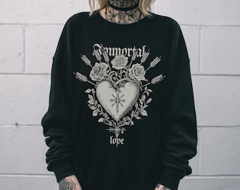 Heart of Arrows Y2K Pastel Goth Sweatshirt, Floral Coquette Graphic Print Sweater, Emo Gothic Clothes, Whimsigoth Clothing, Gift For Her