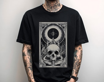 Goth Cosmic Horror Shirt, Unisex Schädel Grafik T-Shirt, Punk Grunge Metal Shirt, Weirdcore Alternative Kleidung, Geschenk für Gothic Freund