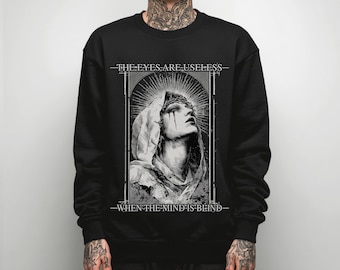Gothic Unisex Graphic Print Sweatshirt, Punk Grunge Goth Pullover Sweater, Emo Alternative Streetwear Clothing, Goth Gift For Him