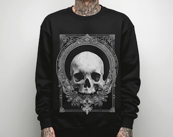 Unisex Victorian Skull Gothic Sweatshirt, Grunge Goth Graphic Long Sleeve Shirt, Witchy Emo Whimsigoth Sweater, Dark Academia Jumper Gift