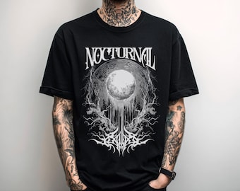 Nocturnal Gothic Unisex Graphic T-Shirt, Metal Punk Grunge Shirt, Streetwear Alternative Clothing, Mens Goth Shirt, Goth Gift For Him