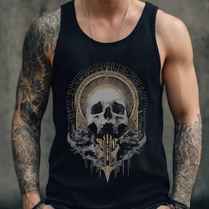 Gothic Skull Unisex Graphic Tank Top, Metal Grunge Punk Shirt, Mens Alternative Goth Shirt, Y2K Grunge Clothing, Goth Gift For Him image 3