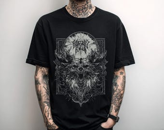 Unisex Okkulter Wolf Gothic T-Shirt, Punk Grunge Grafik T-Shirt, Alternative Streetwear Kleidung, Emo Goth Death Metal Shirt, Goth Geschenk für Ihn