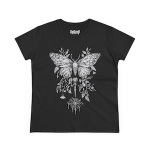 Butterfly Y2K Goth Fitted T-Shirt, Graphic Fairy Grunge Shirt, Dark Boho Emo Top, Gift For Her image 4