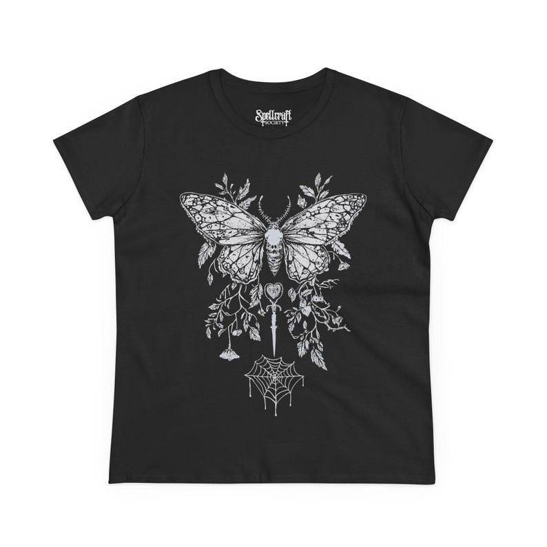 Butterfly Y2K Goth Fitted T-Shirt, Graphic Fairy Grunge Shirt, Dark Boho Emo Top, Gift For Her image 4