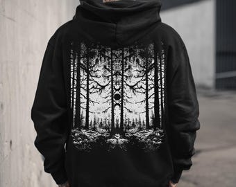 Unisex Gothic-Hoodie mit Waldmotiv, Punk-Grunge-Kapuzenjacke, Alternative Gothic-Kleidung, Emo-Streetwear-Hoodie, Gothic-Geschenk für Sie und Ihn