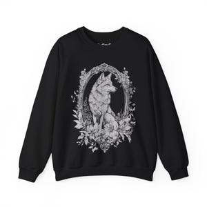 Victorian Wolf Graphic Sweatshirt, Floral Whimsigoth Forestcore Sweater, Emo Witchy Goth Pullover Shirt Alternative Dark Academia Sweatshirt image 5