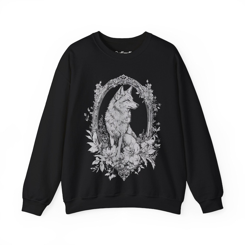 Victorian Wolf Graphic Sweatshirt, Floral Whimsigoth Forestcore Sweater, Emo Witchy Goth Pullover Shirt Alternative Dark Academia Sweatshirt image 5