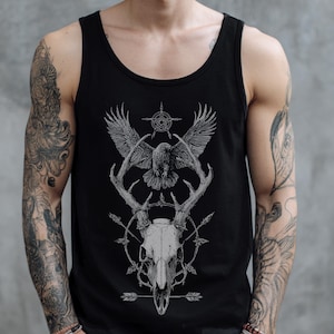 Deer Skull Unisex Gothic Graphic Tank Top, Punk Grunge Goth Shirt, Alternative Metal Tank Top, Emo Goth Clothing, Gothic Gift For Him Her