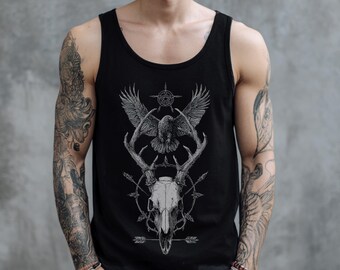 Deer Skull Unisex Gothic Graphic Tank Top, Punk Grunge Goth Shirt, Alternative Metal Tank Top, Emo Goth Clothing, Gothic Gift For Him Her
