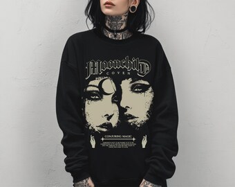 Retro Style Hexe Gothic Grafik Sweatshirt, Dark Academia Emo Witchy Pullover, Alternative Goth Kleidung, Punk Grunge Kleidung, Geschenk für Sie