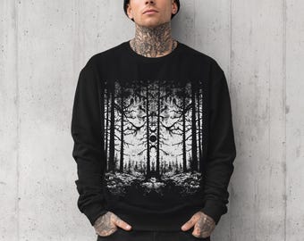 Sudadera unisex con estampado de bosque gótico, camiseta de manga larga punk grunge, ropa gótica alternativa, sudadera emo urbana, regalo para él.
