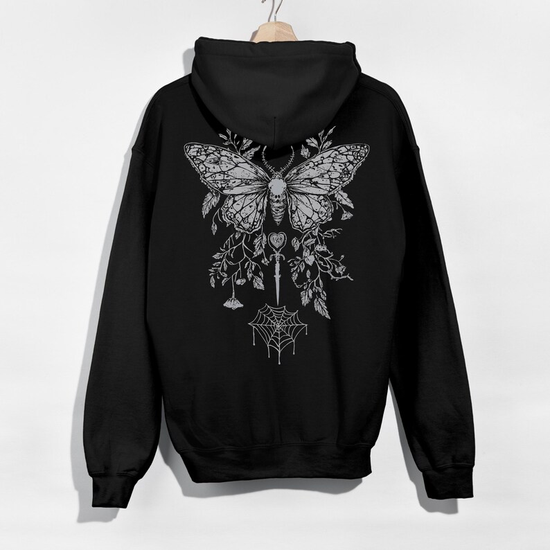 Schmetterling Y2K Pastel Goth Hoodie, Grafikdruck Witchy Kapuzenjacke, Fee Grunge dunkel Boho Hoodie, Emo Goth Kleidung, Goth Geschenk für Sie Bild 6