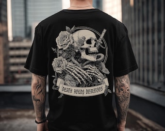 Skull & Rose Unisex Gotisk T-shirt, Punk Grunge Grafisk T-shirt, Goth Metal T-shirt, Alternativa Streetwear-kläder, Goth-present till honom henne