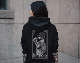 Kiss Of Death Tarot Card Goth Hoodie, Whimsigoth Witchy Graphic Pullover Hoodie, Gothic Emo Punk Hooded Jacket, Goth Clothing Gift For Her