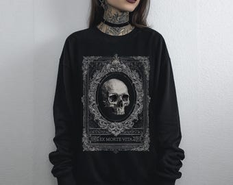 Victorian Skull Gothic Sweatshirt, Dark Academia Goth Graphic Sweater, Witchy Whimsigoth Clothing, Emo Grunge Sweatshirt, Goth Gift For Her