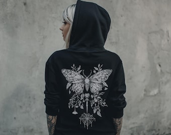 Butterfly Y2K Pastel Goth Hoodie, Graphic Print Witchy Hooded Jacket, Fairy Grunge Dark Boho Hoodie, Emo Goth Clothing, Goth Gift For Her