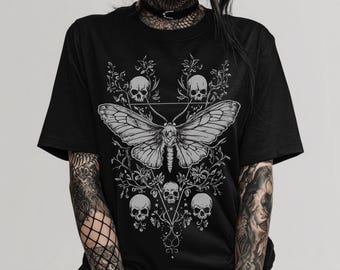 Gothic Floral Skull Moth Comfort Colors T-Shirt, Goth Graphic Tee, Witchy Whimsigoth Shirt, Alternative Grunge Clothing, Emo Alt Top Gift