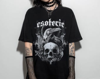 Esoteric Raven Gothic Graphic T-Shirt, Witchy Pastel Goth Shirt, Whimsigoth Grunge Skull Graphic Tee, Emo Y2K Goth Clothing, Gift For Her