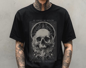Wie oben so unten Schädel-Grafik-Druck-T-Shirt, Unisex Punk-Grunge-Shirt, okkulte Alternative Kleidung, Herren Goth T-Shirt, Geschenk für ihn sie