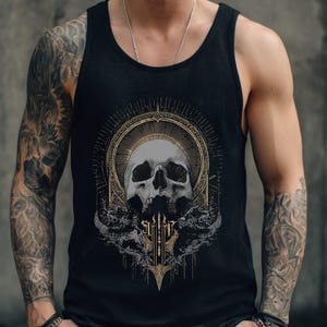 Gothic Skull Unisex Graphic Tank Top, Metal Grunge Punk Shirt, Mens Alternative Goth Shirt, Y2K Grunge Clothing, Goth Gift For Him image 1
