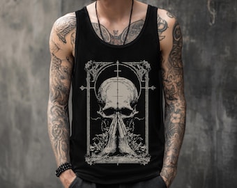 Unisex skalle grafisk gotisk linne, alternativ ockult häxskjorta, emo goth-kläder, punk grunge-linne, goth-present till honom eller henne