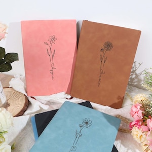Birth Flower Journal, Birth Month Flower, Personalized Journal, Birthday Gift, Sentimental Gift, Custom Leather Journal, Birth Flower