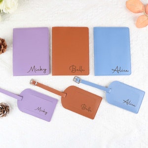 Personalized Leather Passport Holder & Personalized Luggage Tag, Bridesmaid Gifts, Honeymoon gift, Travel Set, Bride, Gifts For Her
