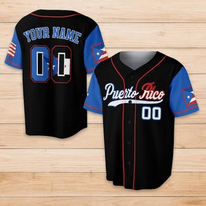 Puerto Rico Black Baseball Jersey – Custom Boricua Flag Shirt with Red Blue Accents, Patriotic 3D Gift for Men