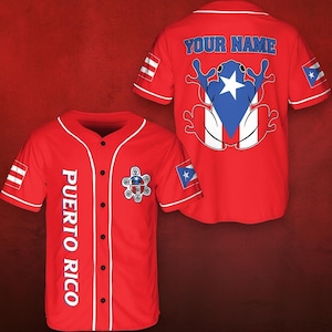 Custom Puerto Rico Baseball Jersey – Coquí Frog Flag Shirt, Red Patriotic Jersey for Boricua Pride