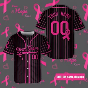 Personalisiertes Brustkrebsbewusstseins-Baseballtrikot - Personalisiertes Pink Ribbon Team-Shirt mit Name und Nummer, Support Hope Cure Geschenk