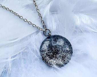 Starry Crystal Cabachon Necklace, Space Inspired Pendant, Glitzy Celestial Jewelry, Statement Piece