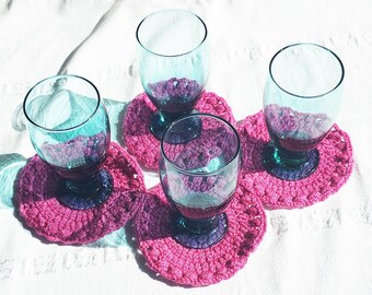 Pink Crochet Coasters Set of 4 | Handmade Housewarming Table Decor