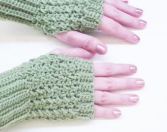 Olive Green Crochet Fingerless Gloves | Boho Nature Earthy Hand Warmers