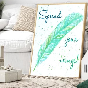 Art typographique motivant, impression ailes déployées, téléchargement immédiat, décoration d&#39;intérieur inspirante, différentes tailles d&#39;impression